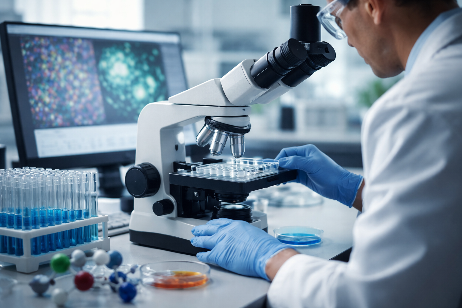 Laboratory scientist using advanced testing technology in pharmaceutical research environment