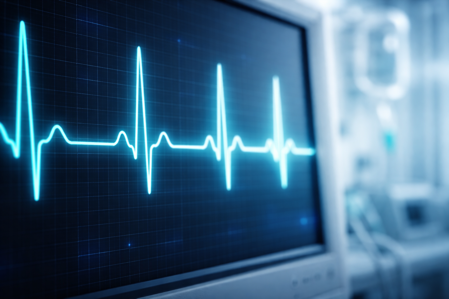 Electrocardiogram (ECG) waveform showing heart rhythm used to measure QTc interval prolongation in drug safety evaluation