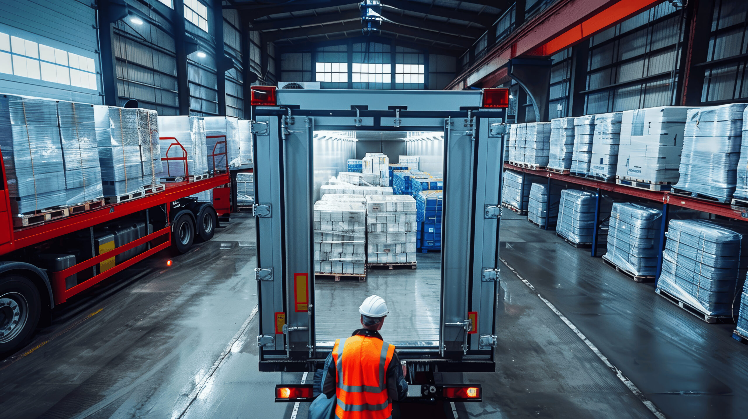Temperature-controlled shipping containers and refrigerated transport equipment at a logistics terminal under evolving EPA refrigerant regulations.