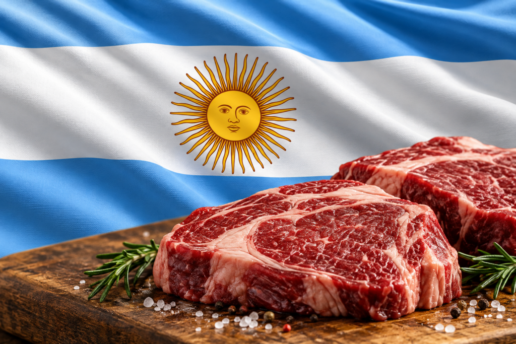 Argentine Flag and Marbled Beef Steaks